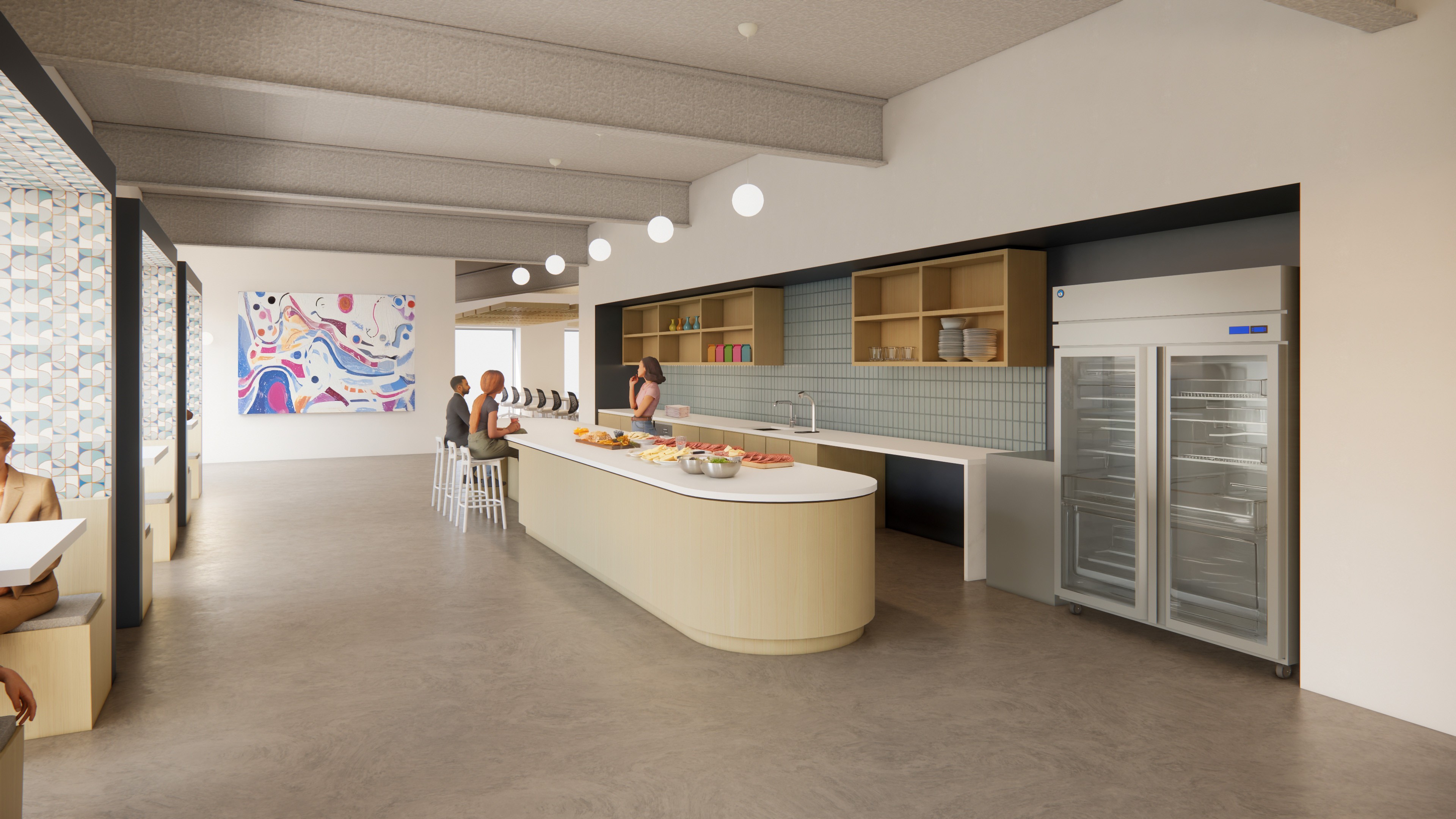 watercolor painting of building near sea