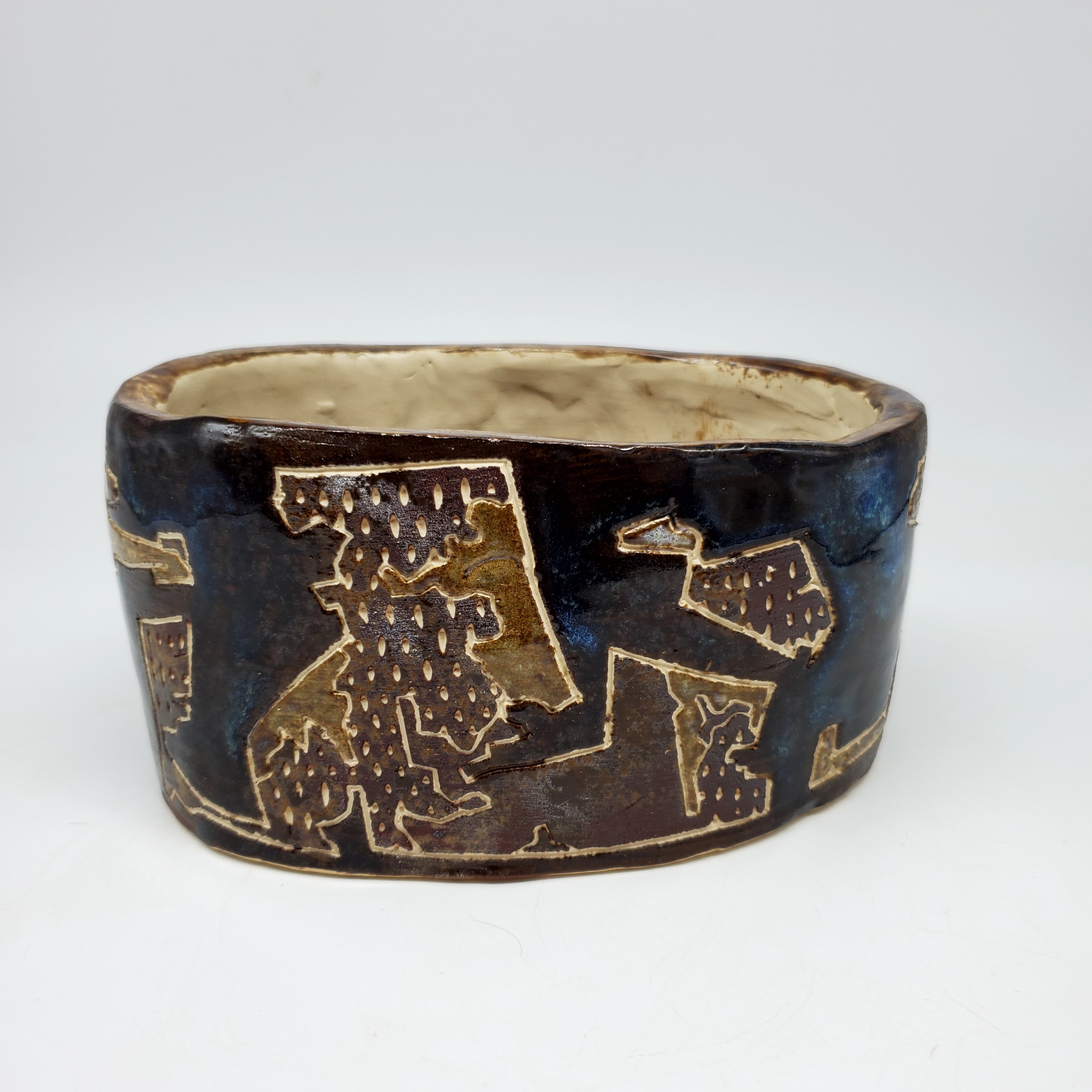 painting of man hiking in snow