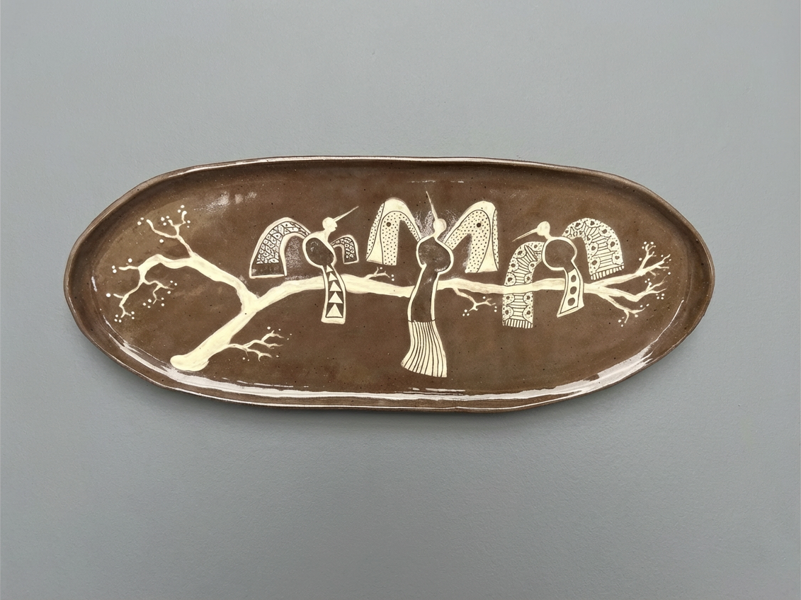 painting of girl holding branches